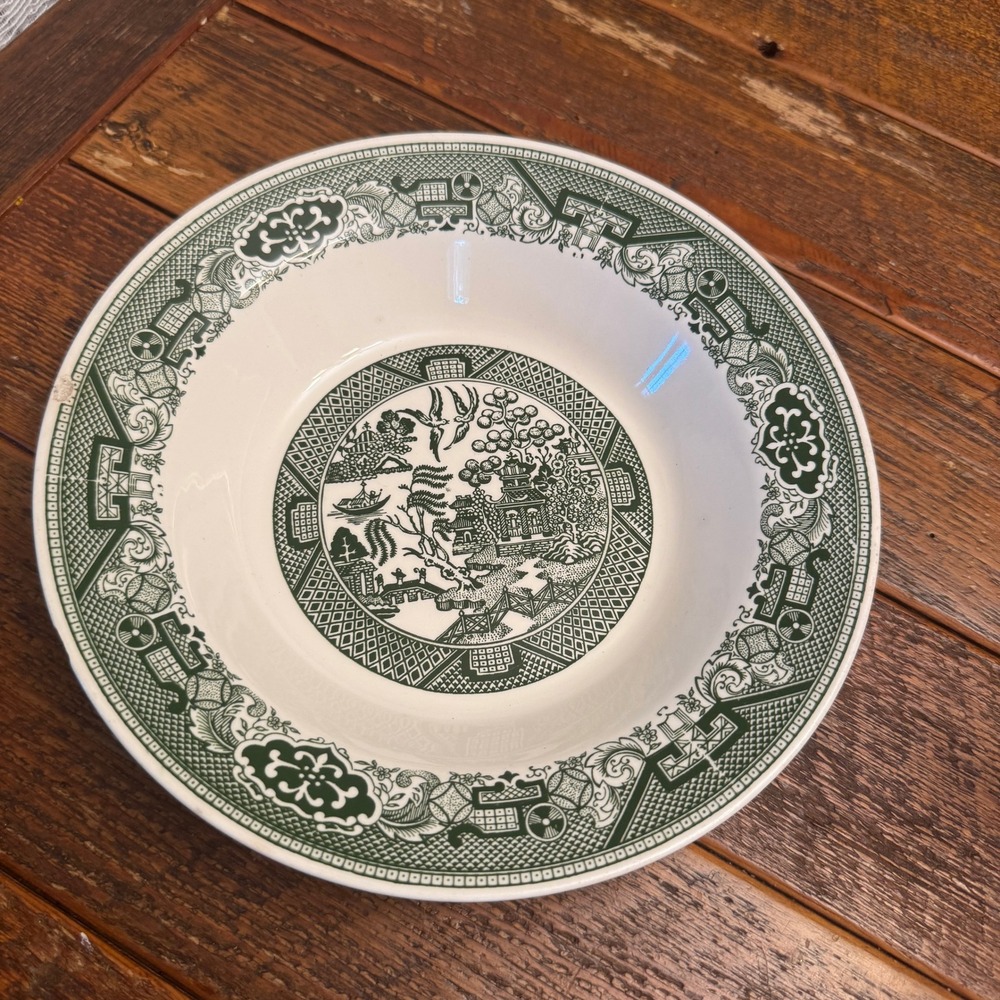 Royal China Willow Ware Green Transferware Soup Bowl 9 inch Vintage Chinoiserie